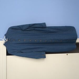 Small The Vermont Country Store Blue Denim Snap Front Dress HAS POCKETS